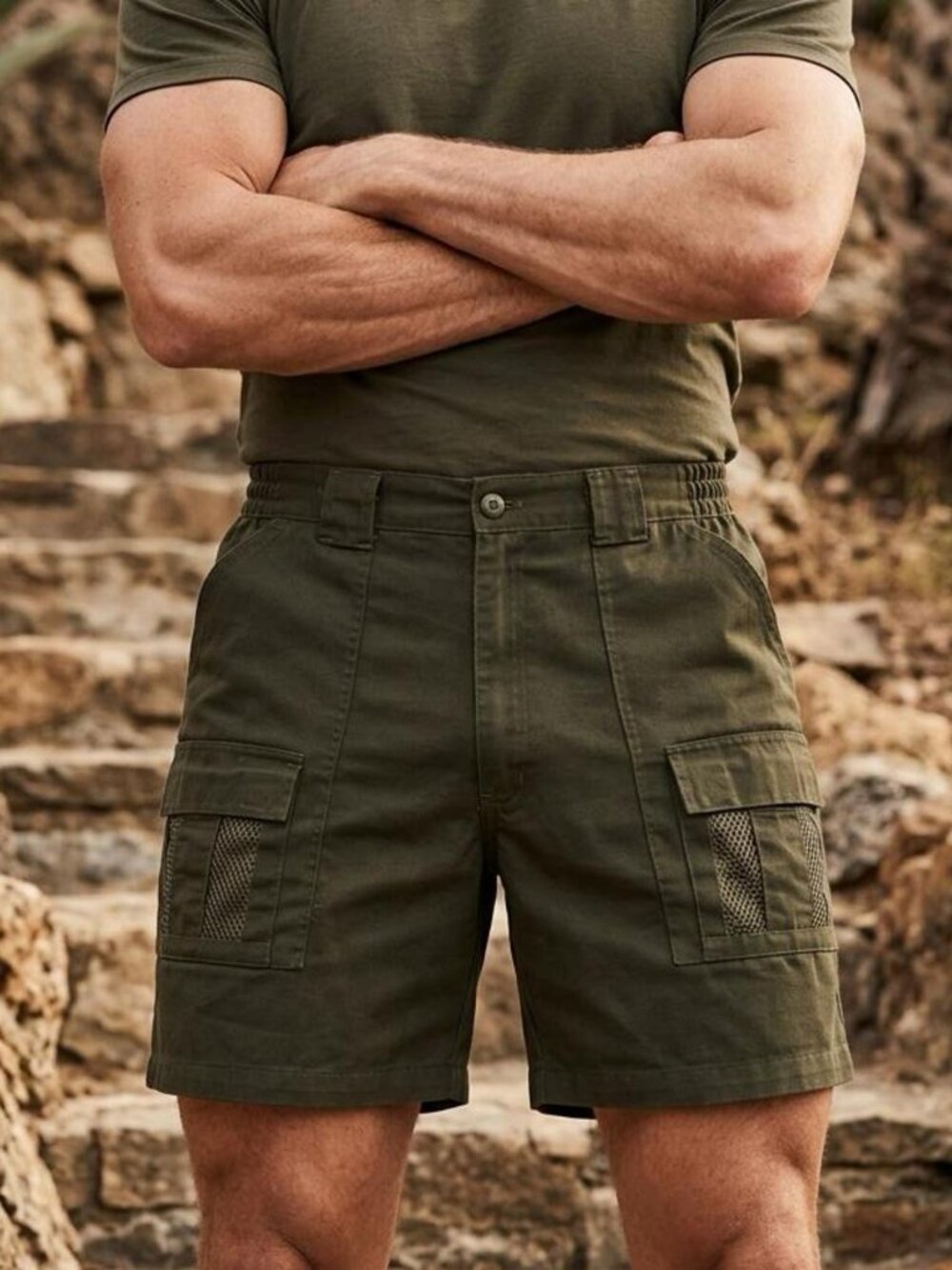 Sun Casuals Olive Green Cargo Shorts Size 38 Mesh Pocket Detail | Pre-Owned